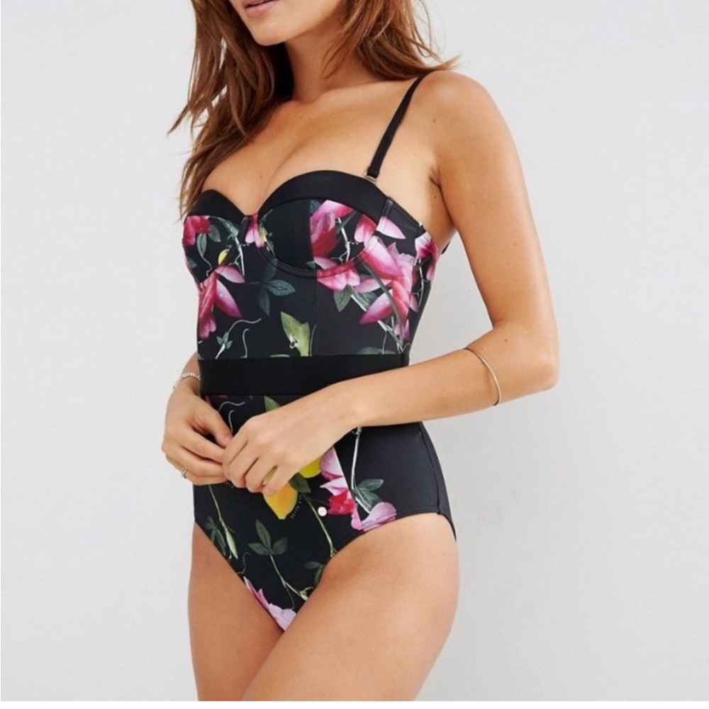 Ted Baker London Citrus Bloom One Piece Swimsuit - Black and Pink